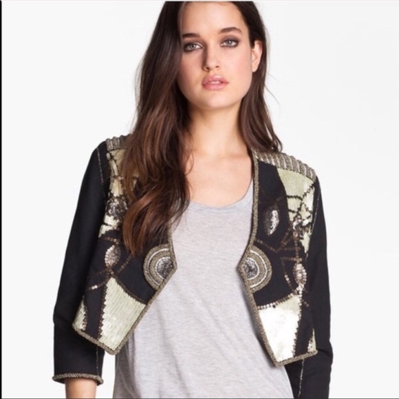 Eleven Paris Beaded Band Cropped Jacket Black Gray
